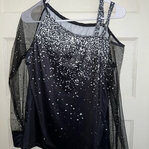 Black and White Speckled Cold-Shoulder Women's Top